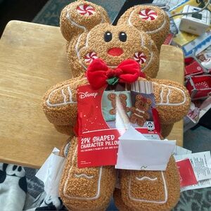 Disney Mickey & Minnie Mouse Gingerbread Sherpa Christmas Pillow Set of 2 NWT